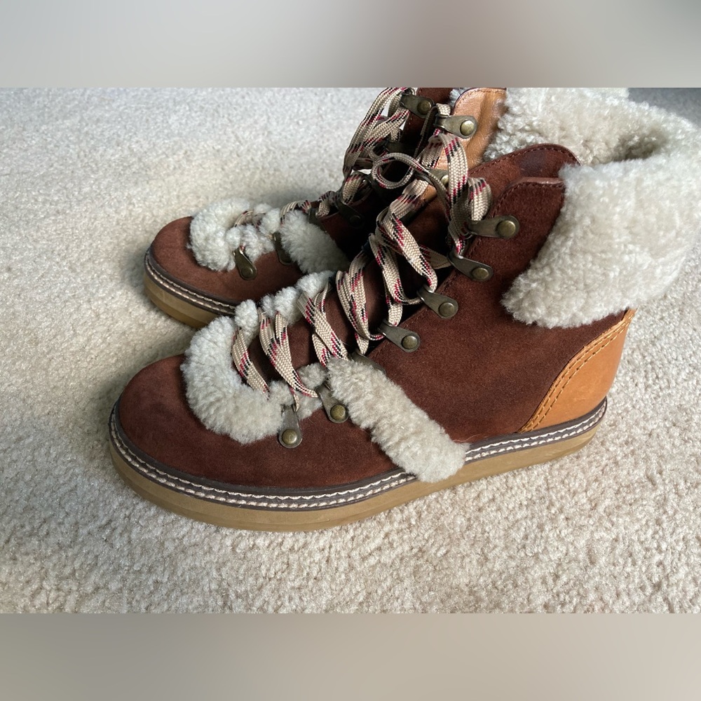See by Chloe Eileen Sherpa-trimmed ankle booties